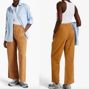 NWT Frame High-Rise Pleated Front Wide Leg Chinos Trousers Camel Tan, sz 28